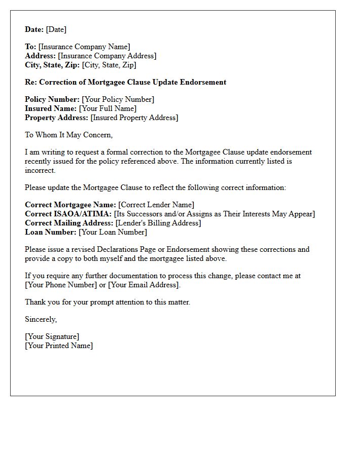 Correction of Mortgagee Clause Update Endorsement Letter