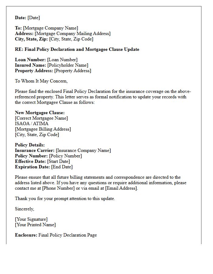 Final Policy Declaration and Mortgagee Clause Update Letter