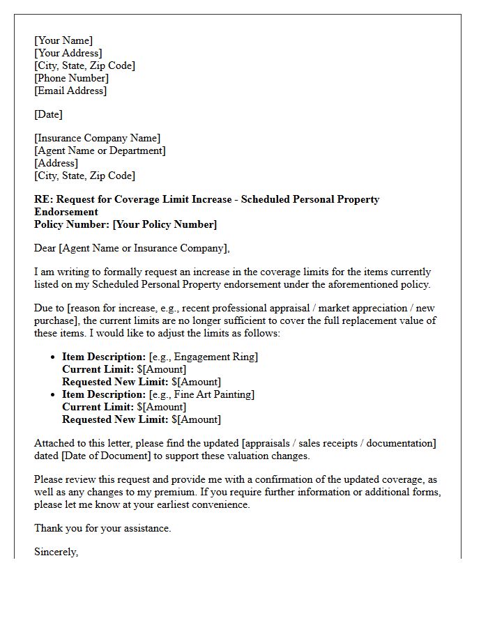 Coverage Limit Increase Scheduled Personal Property Endorsement Letter