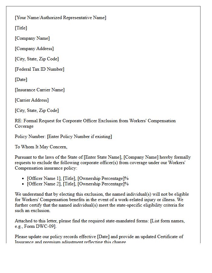 State-Specific Corporate Officer Exclusion Request Letter