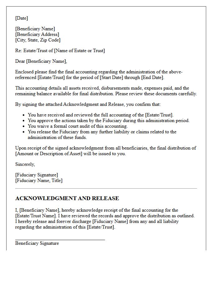 Fiduciary Accounting and Settlement Acknowledgment Letter