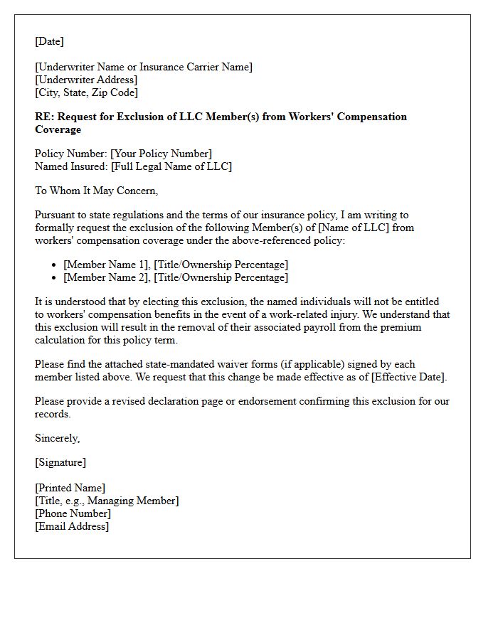 Limited Liability Company Member Exclusion Request Letter to Underwriter
