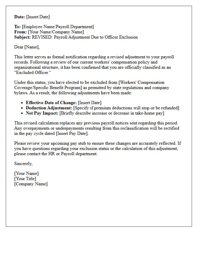 Revised Payroll Adjustment Letter Due to Officer Exclusion