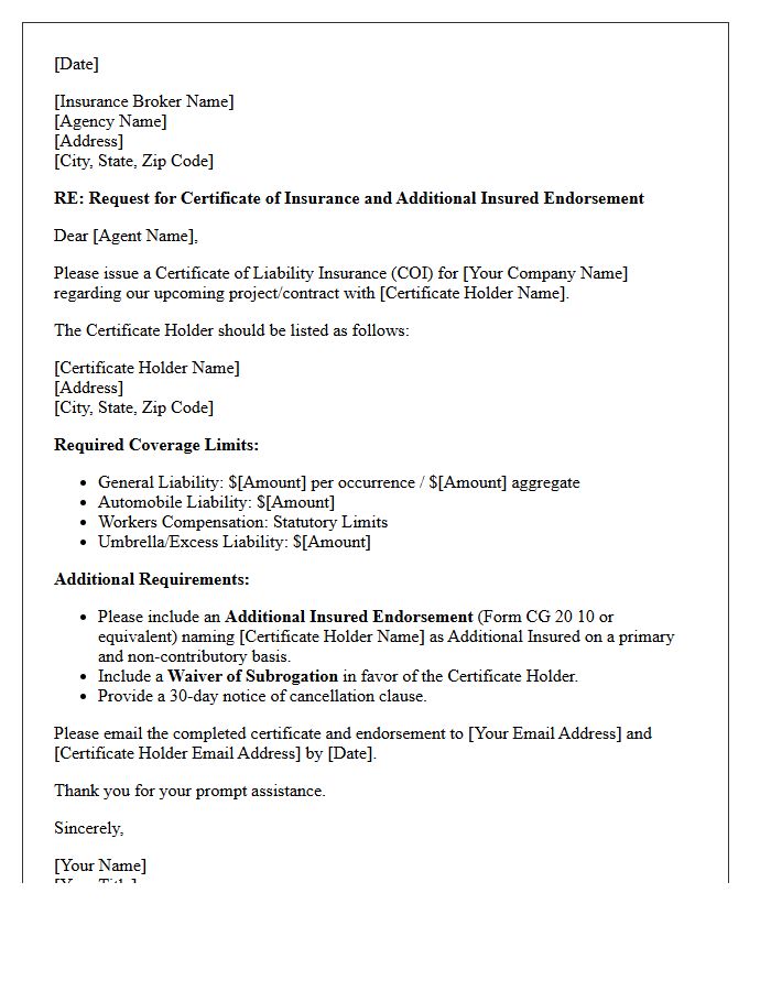 Certificate Of Insurance And Additional Insured Endorsement Letter