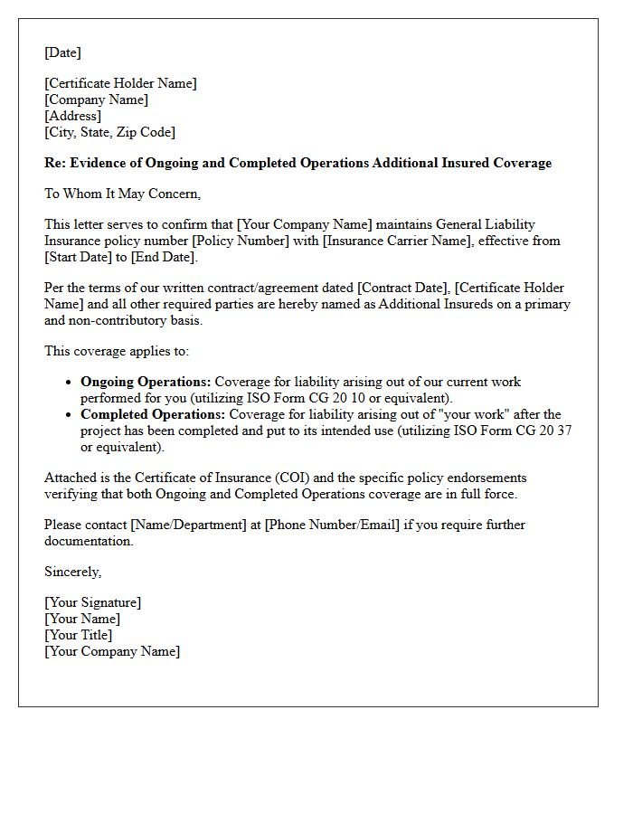 Ongoing And Completed Operations Additional Insured Letter