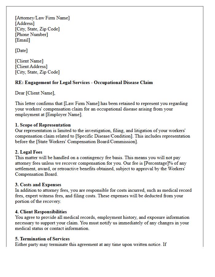Occupational Disease Workers Compensation Engagement Letter