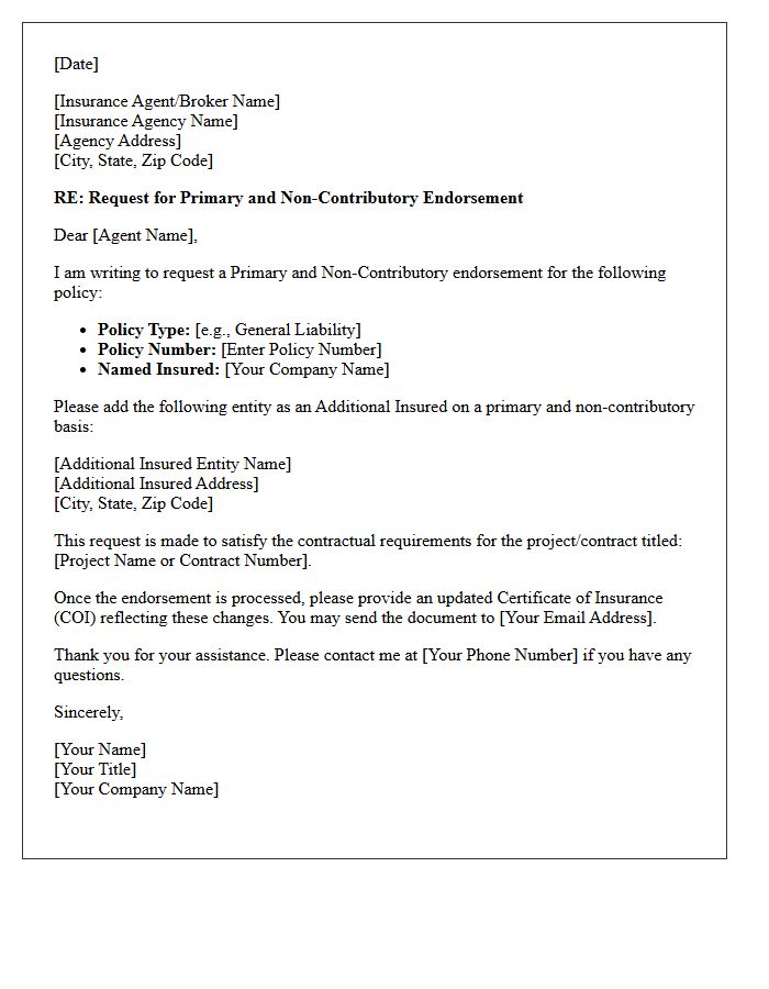 Primary and Non-Contributory Endorsement Request Letter