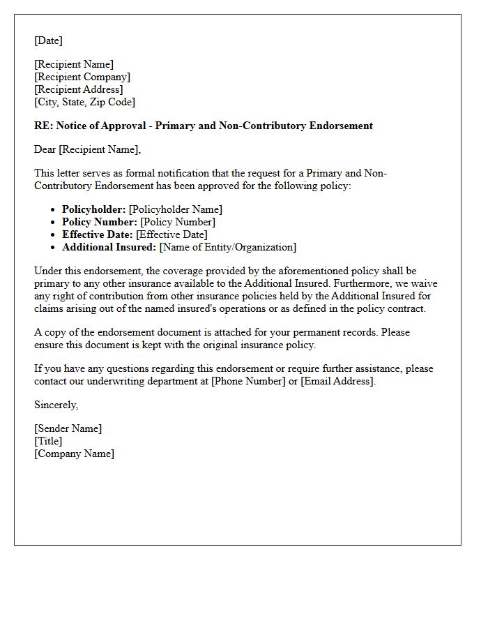 Notice of Primary and Non-Contributory Endorsement Approval Letter
