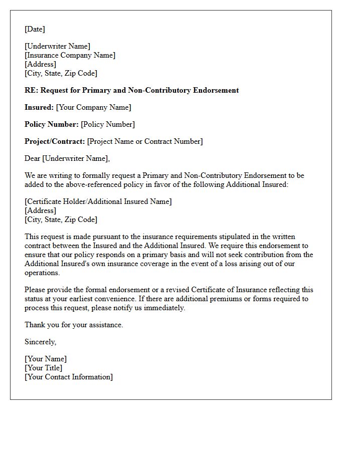 Underwriter Primary and Non-Contributory Submission Letter