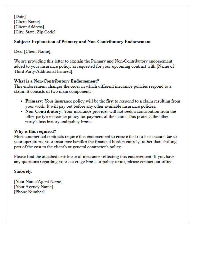 Client Explanation of Non-Contributory Endorsement Letter