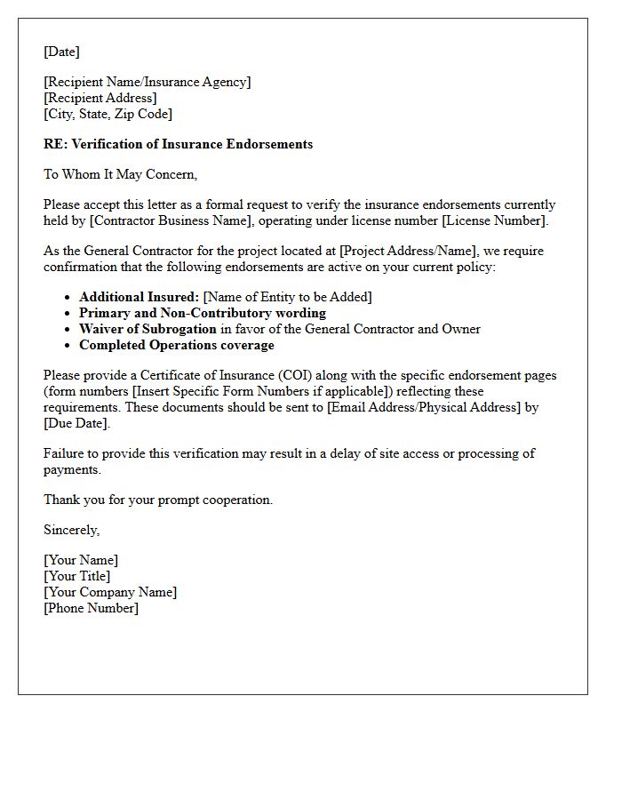 General Contractor Endorsement Verification Letter