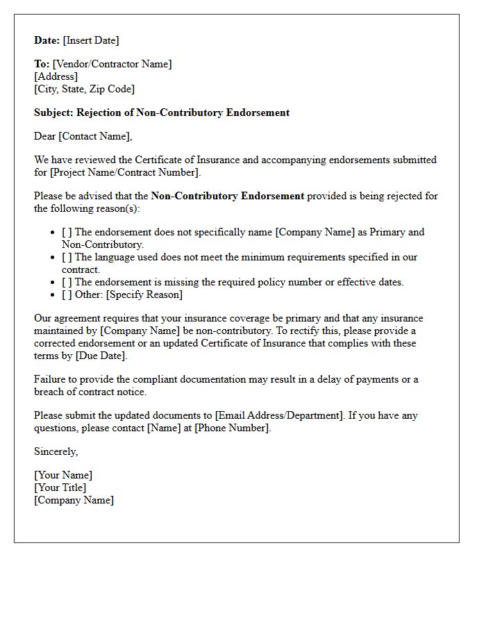 Notice of Non-Contributory Endorsement Rejection Letter