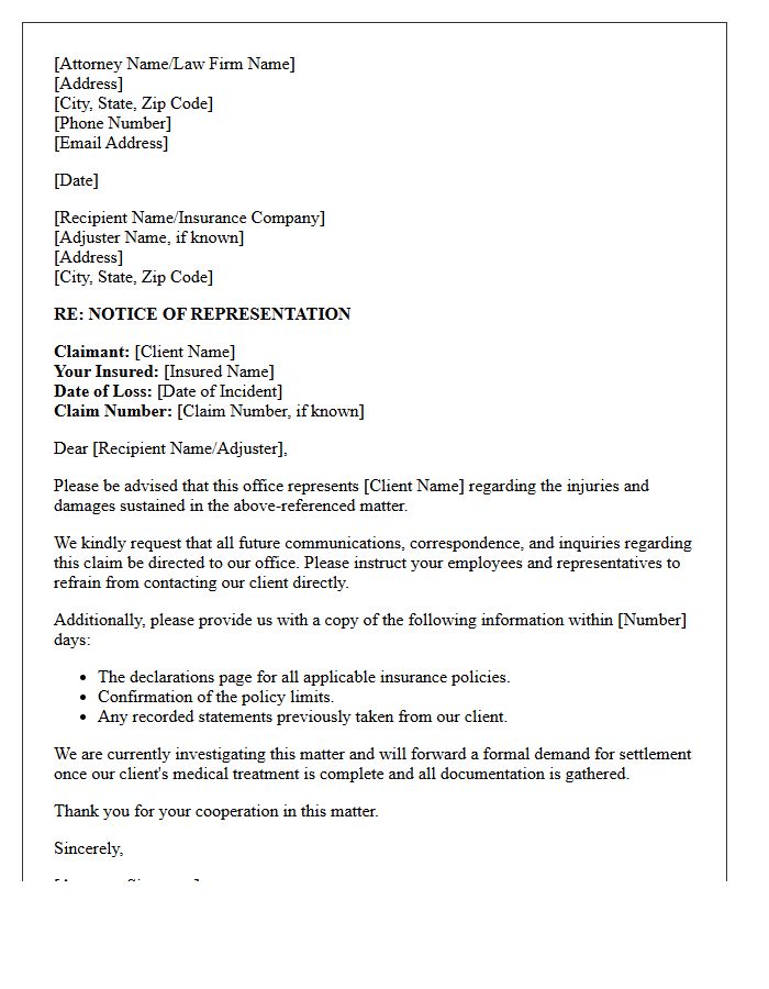 Initial Notice of Representation Letter