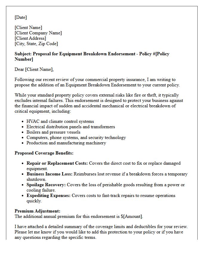 Commercial Property Equipment Breakdown Endorsement Proposal Letter