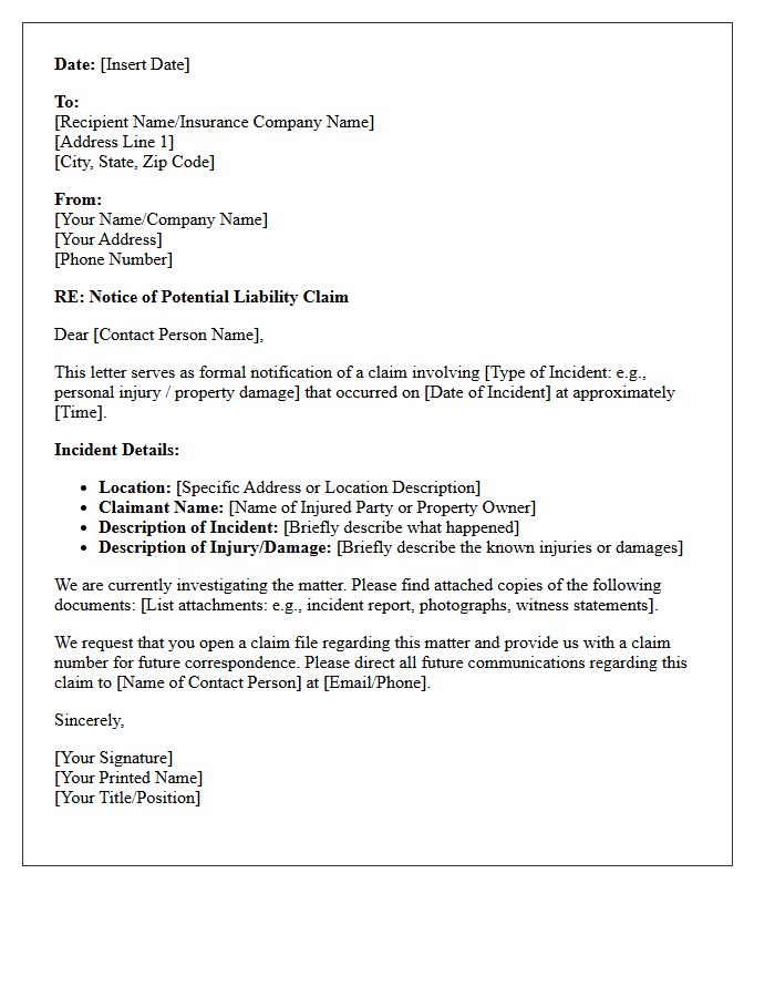Liability Claim Notification Letter