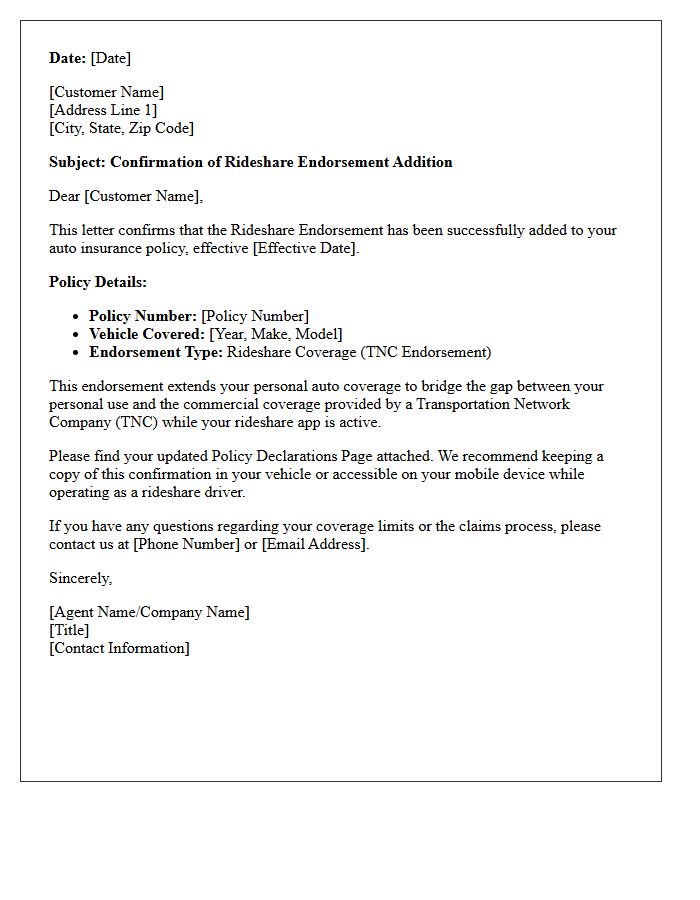Rideshare Endorsement Addition Confirmation Letter