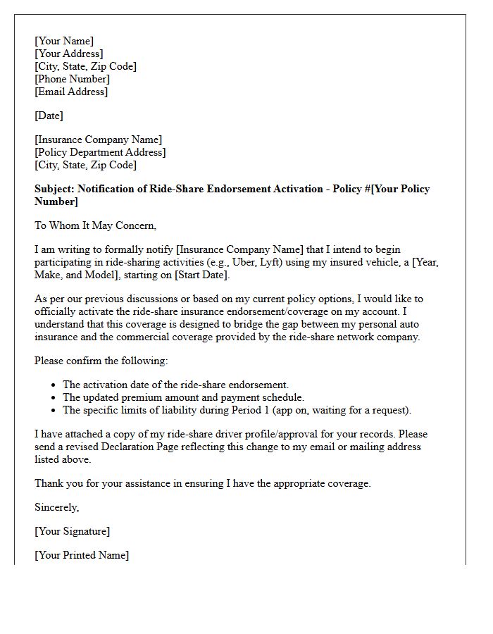 Ride-Share Insurance Coverage Activation Letter
