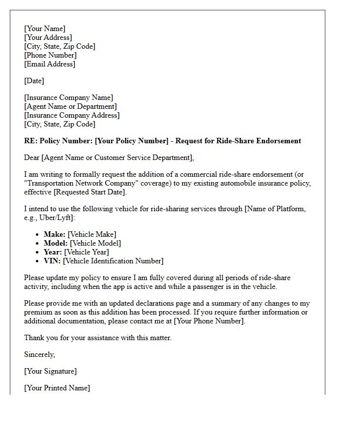 Commercial Ride-Share Coverage Addition Letter