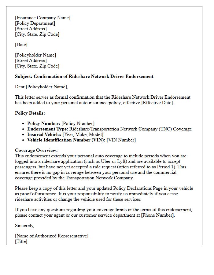 Rideshare Network Driver Endorsement Confirmation Letter