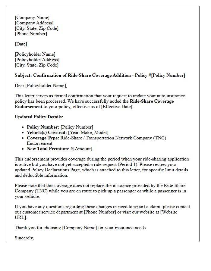 Ride-Share Coverage Policy Update Confirmation Letter