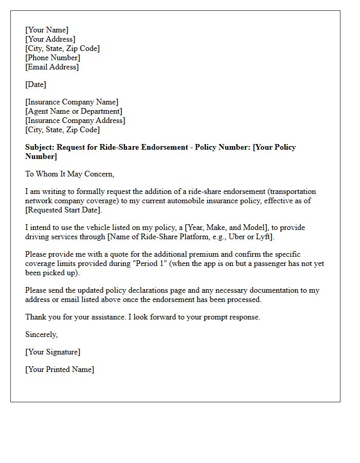 Auto Insurance Ride-Share Endorsement Letter