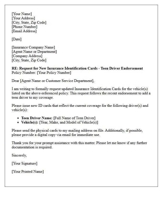 Insurance Identification Card Issuance for Teen Driver Endorsement Letter