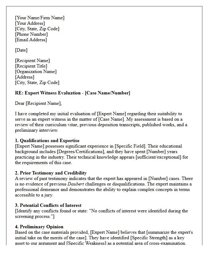 Expert Witness Evaluation Letter