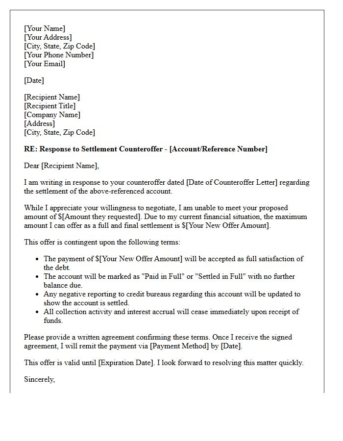 Counteroffer Response Settlement Letter