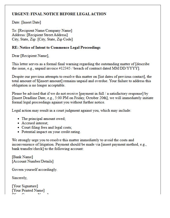 Final Warning Pre-Litigation Letter