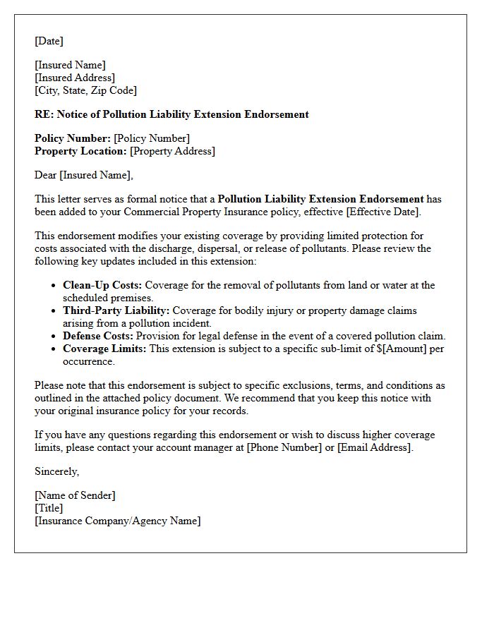 Commercial Property Pollution Liability Extension Endorsement Notice Letter