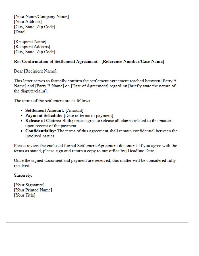 Settlement Agreement Confirmation Letter