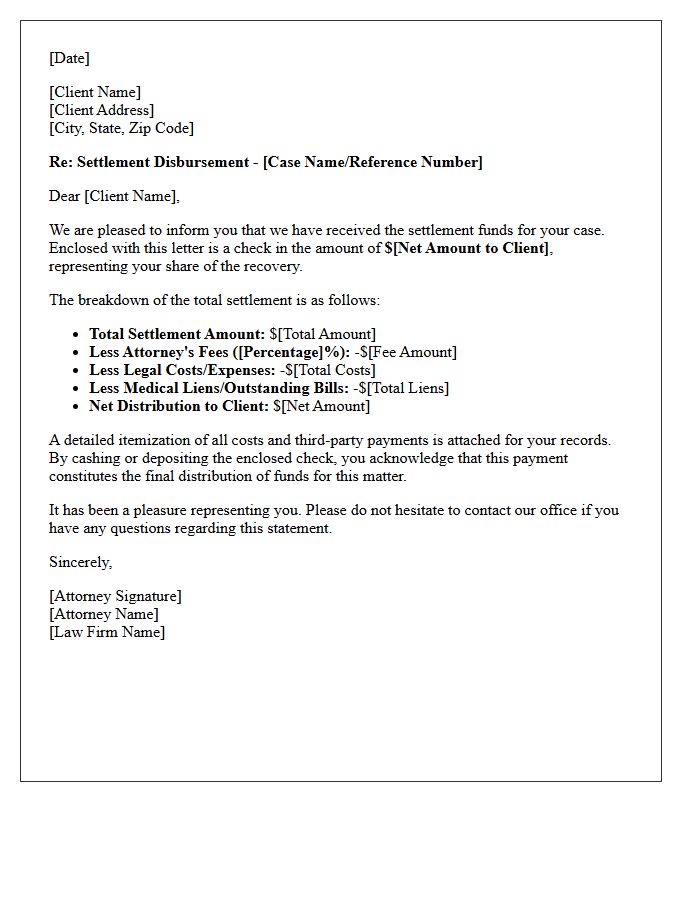 Client Settlement Disbursement Letter