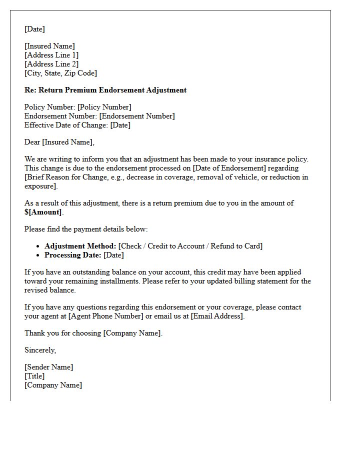 Return Premium Endorsement Adjustment Letter