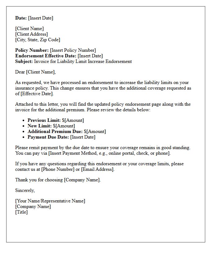 Liability Limit Increase Endorsement Invoice Letter