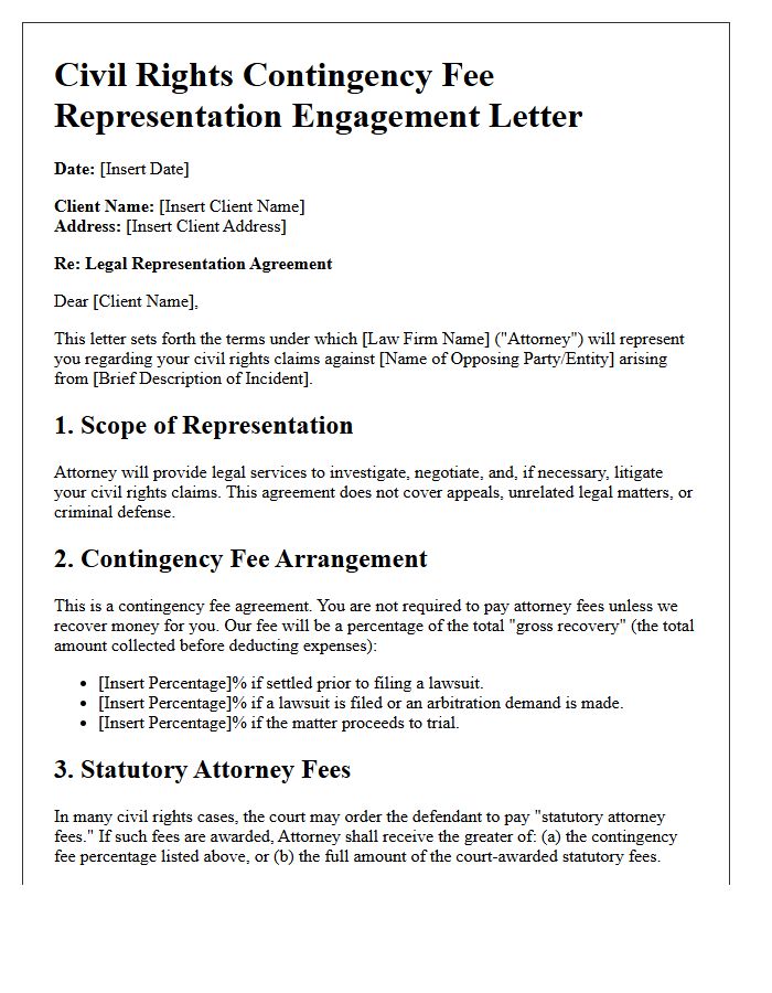 Civil Rights Contingency Fee Representation Engagement Letter