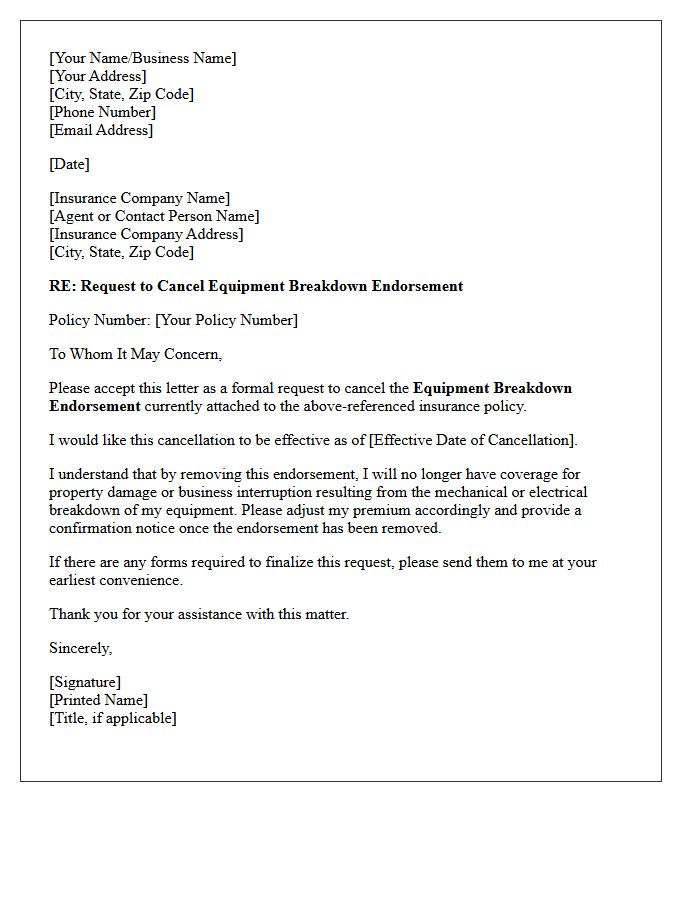 Equipment Breakdown Endorsement Cancellation Request Letter