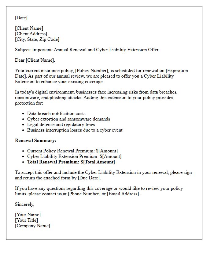 Annual Renewal Cyber Liability Extension Offer Letter
