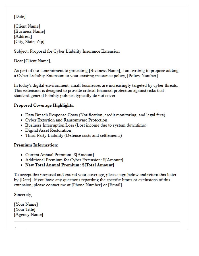 Small Business Cyber Liability Extension Proposal Letter