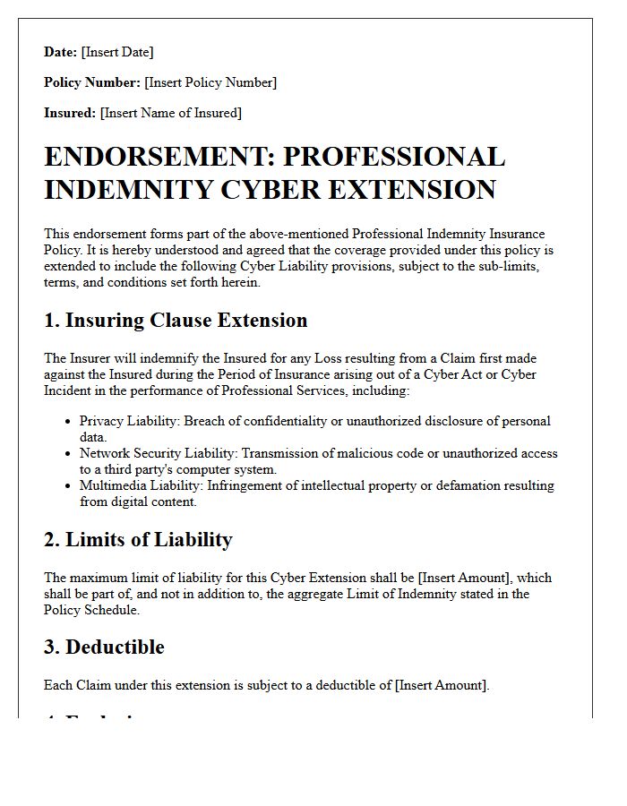 Professional Indemnity Cyber Extension Endorsement Letter