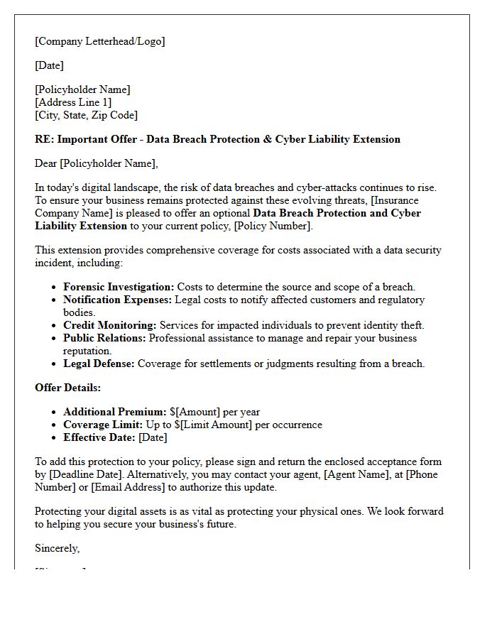 Data Breach Protection Cyber Liability Extension Offer Letter