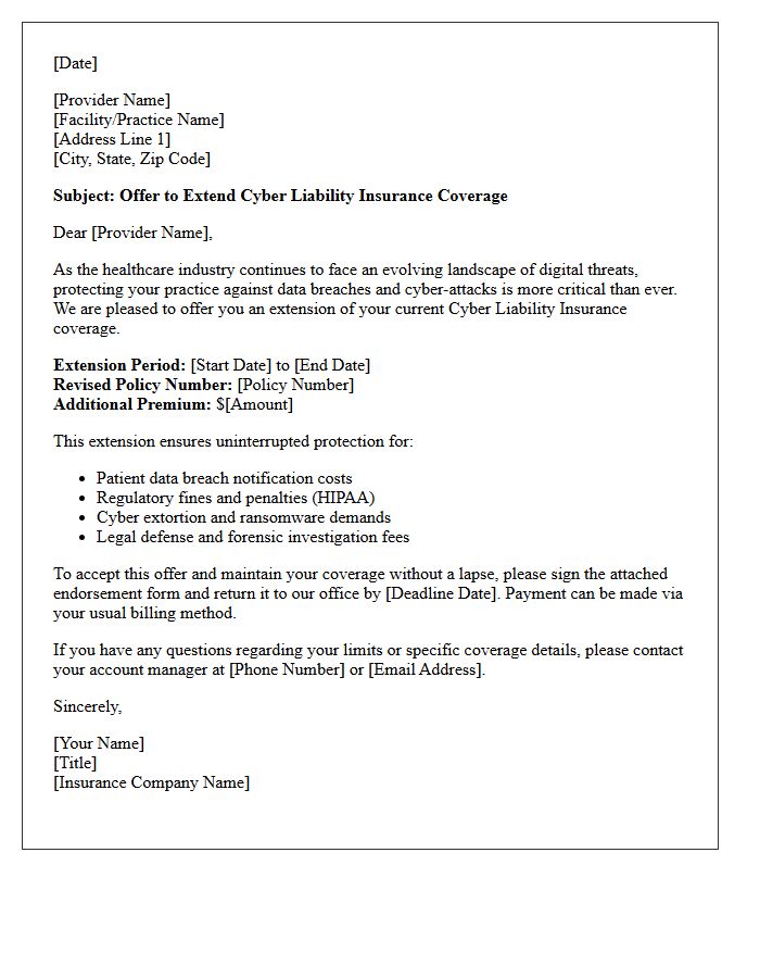 Healthcare Provider Cyber Liability Extension Offer Letter