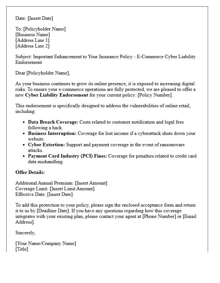 E-Commerce Operations Cyber Liability Endorsement Offer Letter