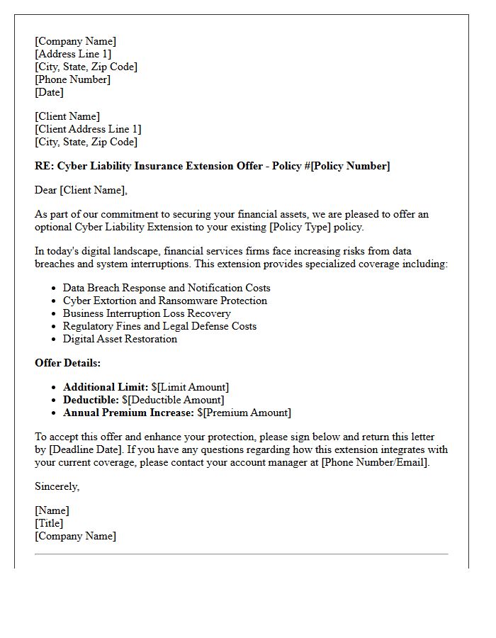 Financial Services Cyber Liability Extension Offer Letter