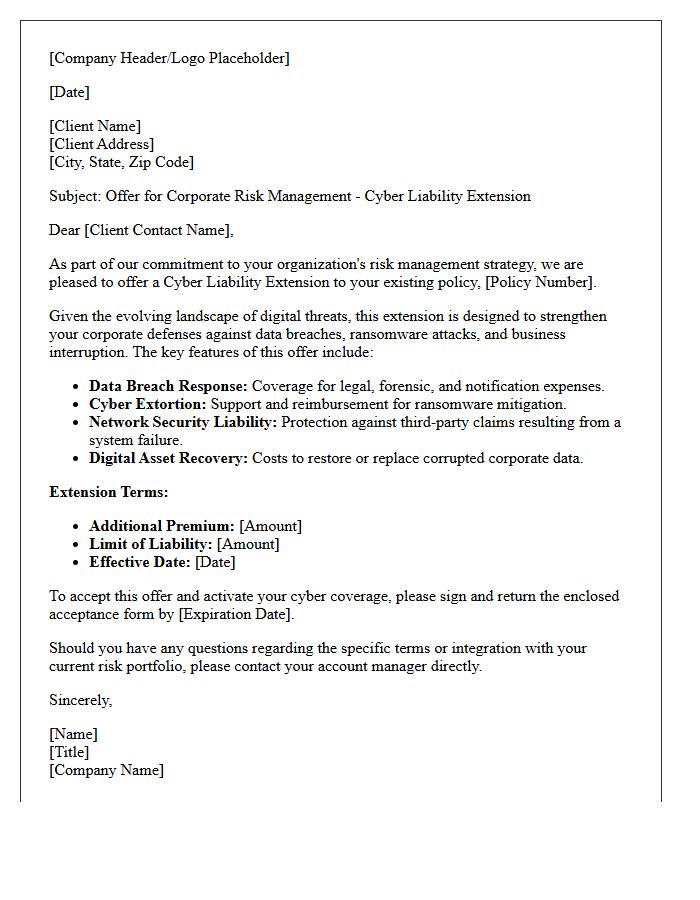 Corporate Risk Management Cyber Extension Offer Letter