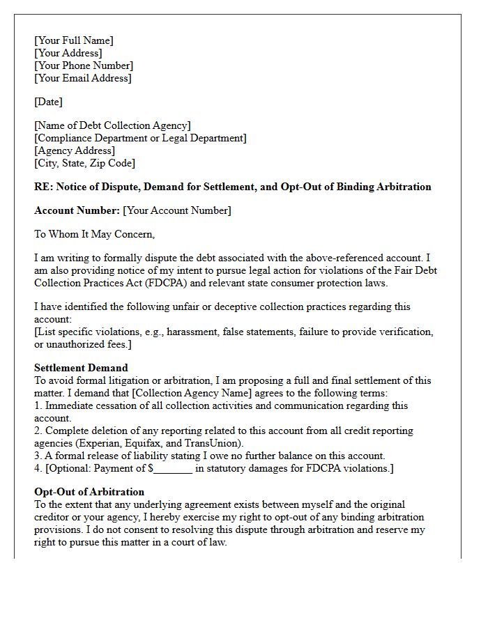 Unfair Debt Collection Practices Opt-Out Settlement Demand Letter