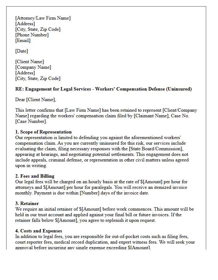 Uninsured Employer Workers Compensation Engagement Letter