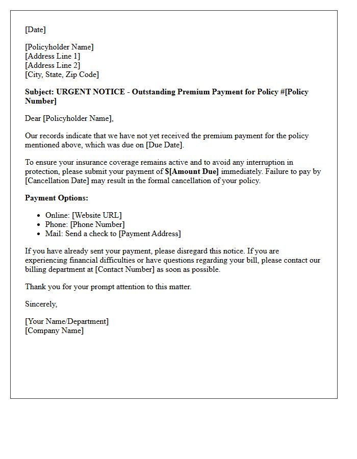 Urgent Premium Non-Payment Reminder Letter