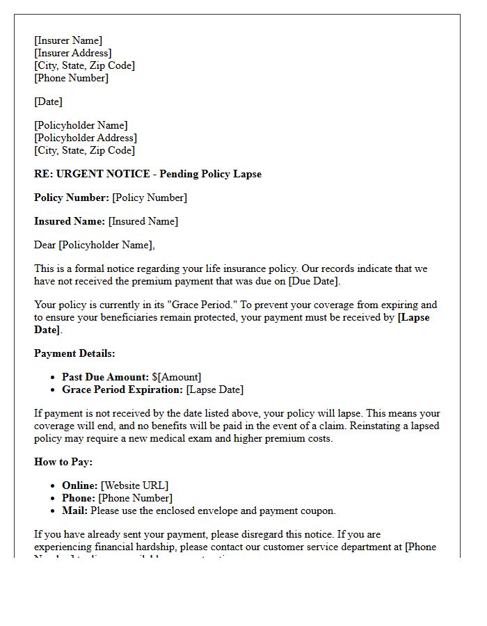 Life Insurance Policy Lapse Pending Letter