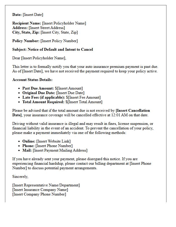 Auto Insurance Premium Default Notice Letter