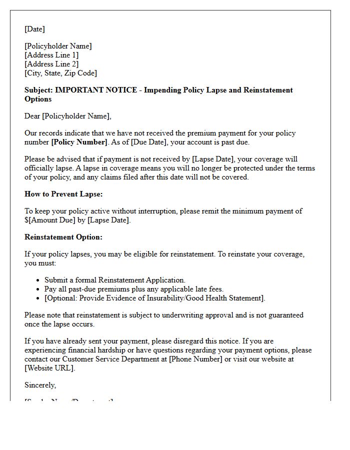 Impending Lapse and Reinstatement Option Letter